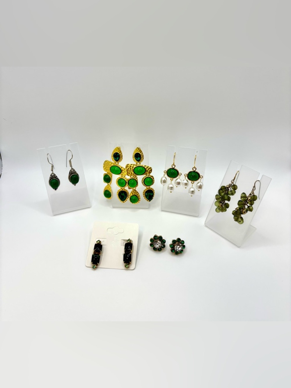 Green Gemstone Cluster Earrings - Elegant Women's Jewelry